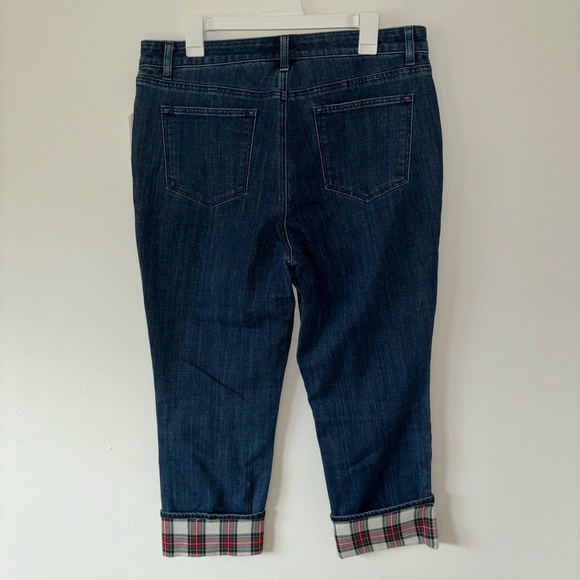 NWT Talbots Straight Leg Jean With Red Plaid Cuff Size 14 Petite - Picture 6 of 11